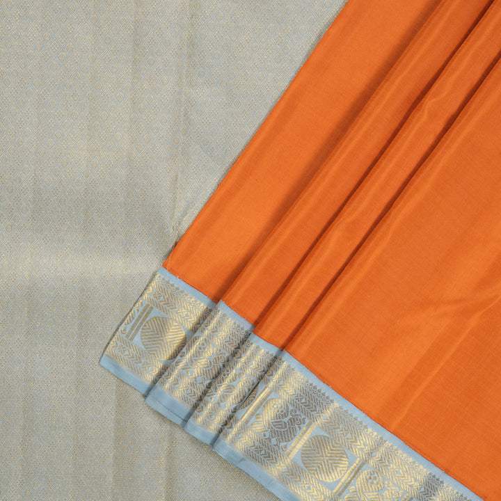 Hayagrivas Handloom Fanta Orange Kanjivaram Silk Saree with Bluish Grey Border KBE1621K1-3