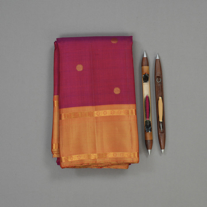 Hayagrivas Handloom Wine Kanjivaram Silk Saree with Golden Yellow Border KBE1621K4-1