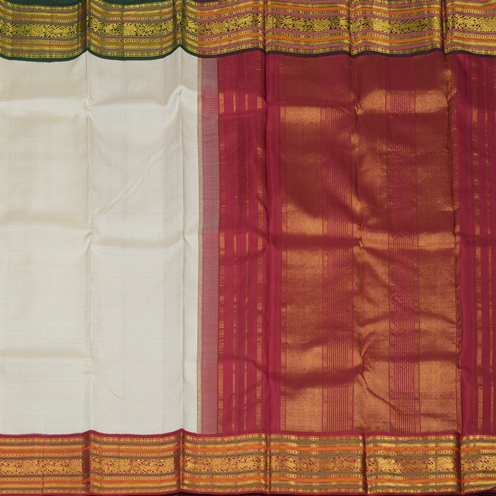 Hayagrivas Handloom Beige Kanjivaram Silk Saree with Ganga Jamuna border KBE1624K12-1