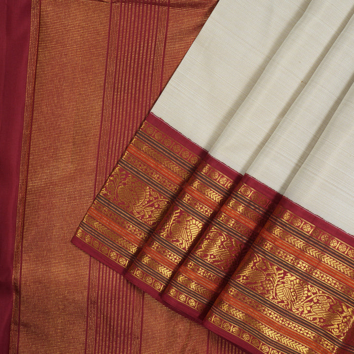 Hayagrivas Handloom Beige Kanjivaram Silk Saree with Ganga Jamuna border KBE1624K12-1