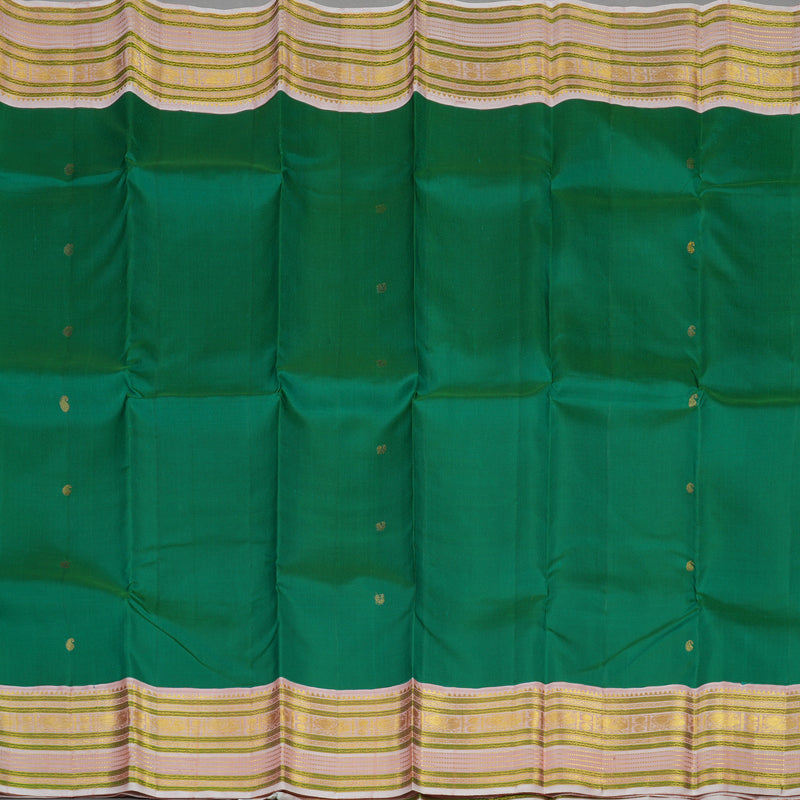 Hayagrivas Handloom Peacock Green Kanjivaram Silk Saree with Baby Pink border KBE1624K13-1