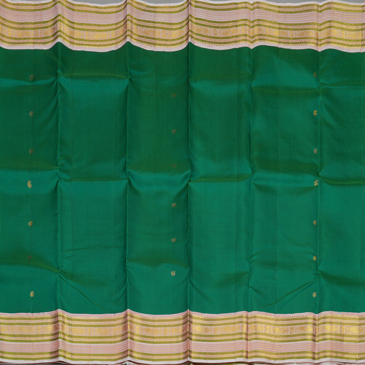 Hayagrivas Handloom Peacock Green Kanjivaram Silk Saree with Baby Pink border KBE1624K13-1