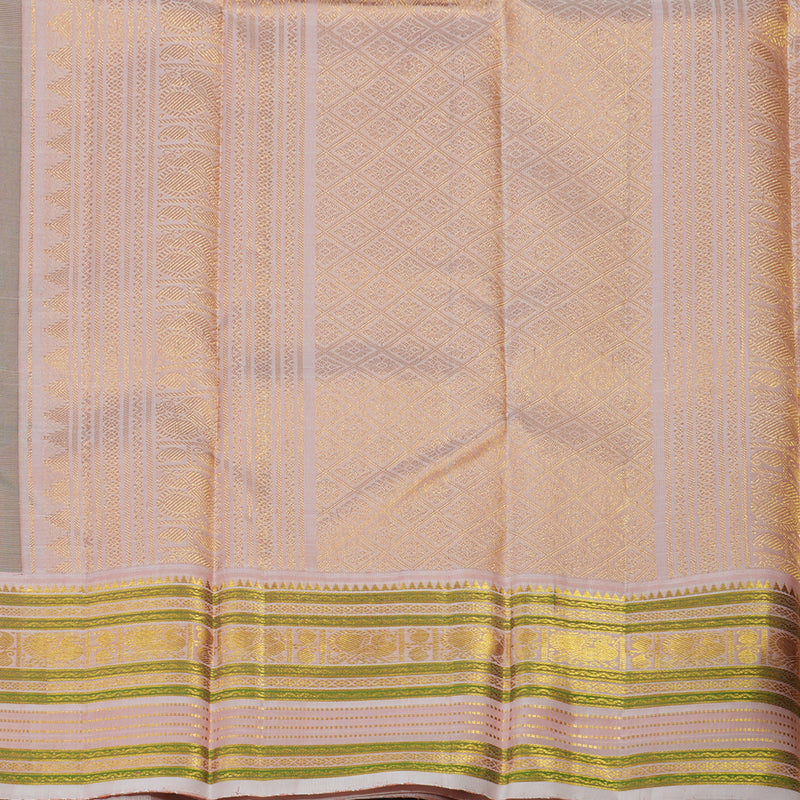 Hayagrivas Handloom Peacock Green Kanjivaram Silk Saree with Baby Pink border KBE1624K13-1