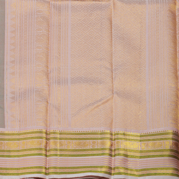 Hayagrivas Handloom Peacock Green Kanjivaram Silk Saree with Baby Pink border KBE1624K13-1
