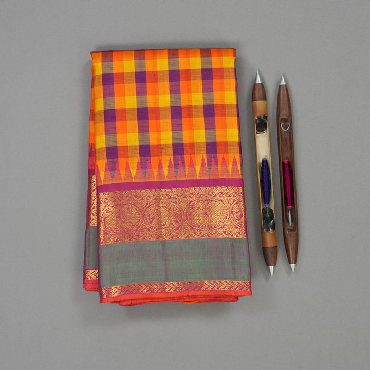 Hayagrivas Handloom Multicolour Checks Kanjivaram Silk Saree KBE1624K8-1