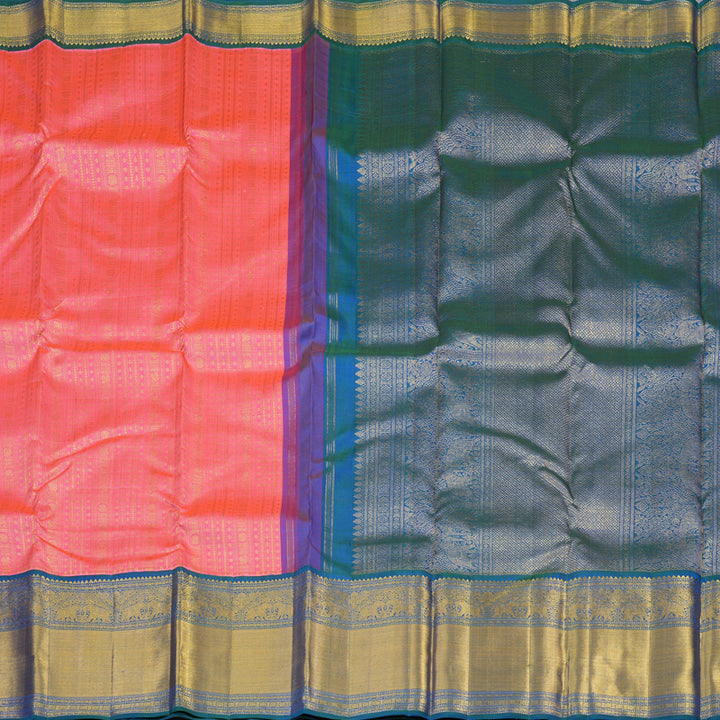 Hayagrivas Handloom Bright Pink Kanjivaram Silk Saree with Mayilkazhuthu border KBE1625K18-1