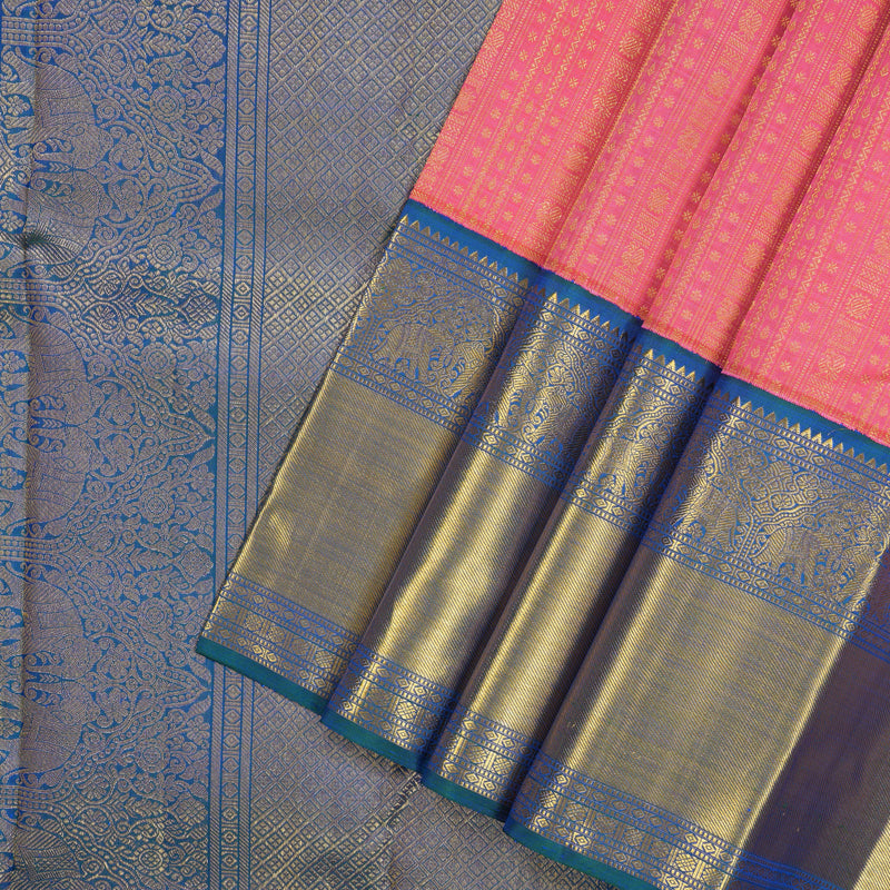 Hayagrivas Handloom Bright Pink Kanjivaram Silk Saree with Mayilkazhuthu border KBE1625K18-1
