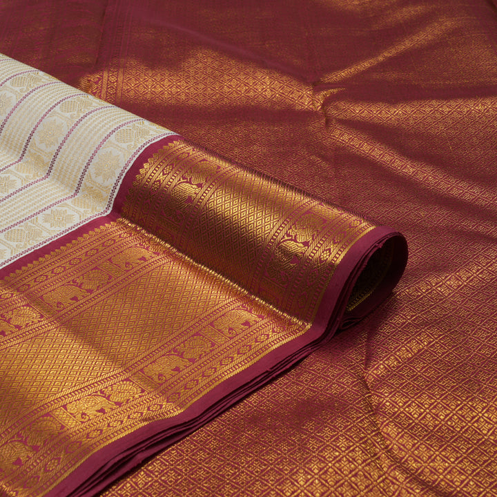 Hayagrivas Handloom Half White Kanjivaram Silk Saree with Maroon border KBE1625K20-1
