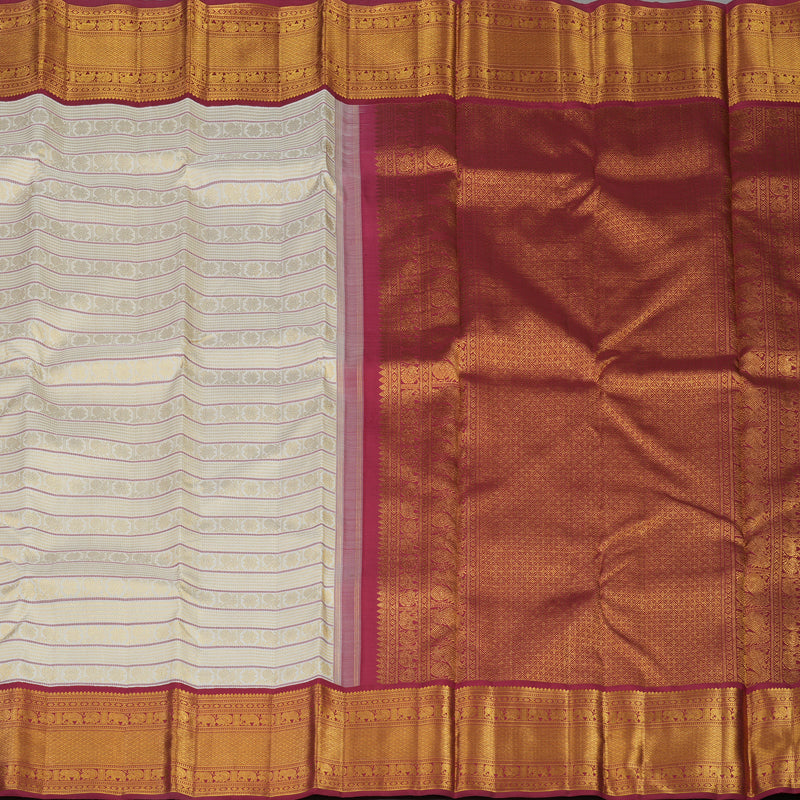 Hayagrivas Handloom Half White Kanjivaram Silk Saree with Maroon border KBE1625K20-1