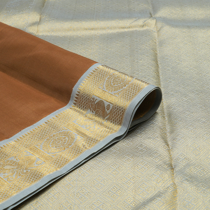 Hayagrivas Handloom Bronze Brown Kanjivaram Silk Saree with Grey Border KBE1628K2-1