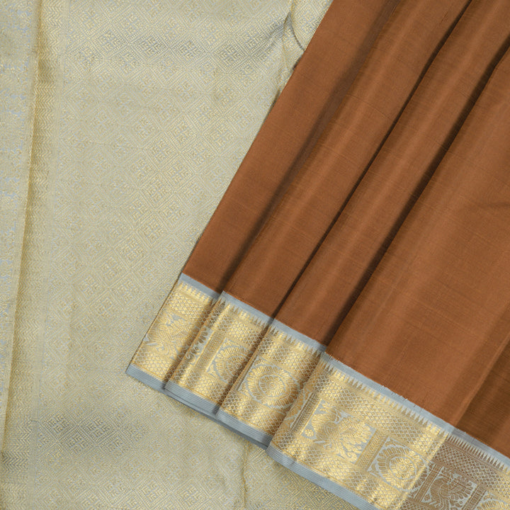 Hayagrivas Handloom Bronze Brown Kanjivaram Silk Saree with Grey Border KBE1628K2-1