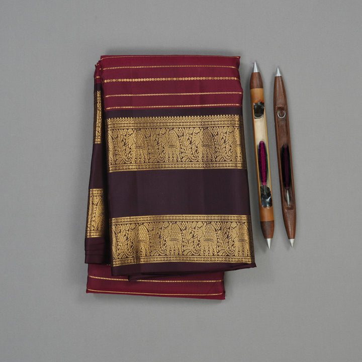Hayagrivas Handloom Wine Maroon Kanjivaram Silk Saree with Paaku Border KBE1629K1-5