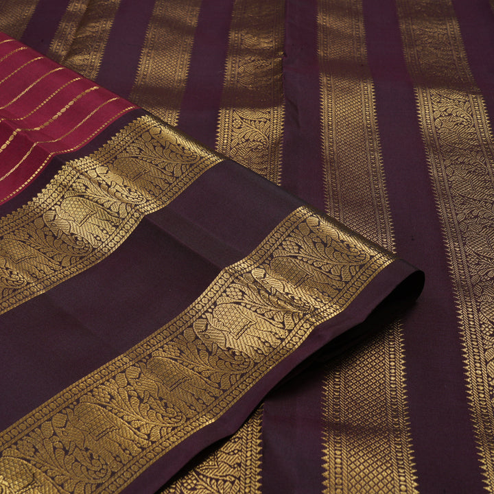 Hayagrivas Handloom Wine Maroon Kanjivaram Silk Saree with Paaku Border KBE1629K1-5