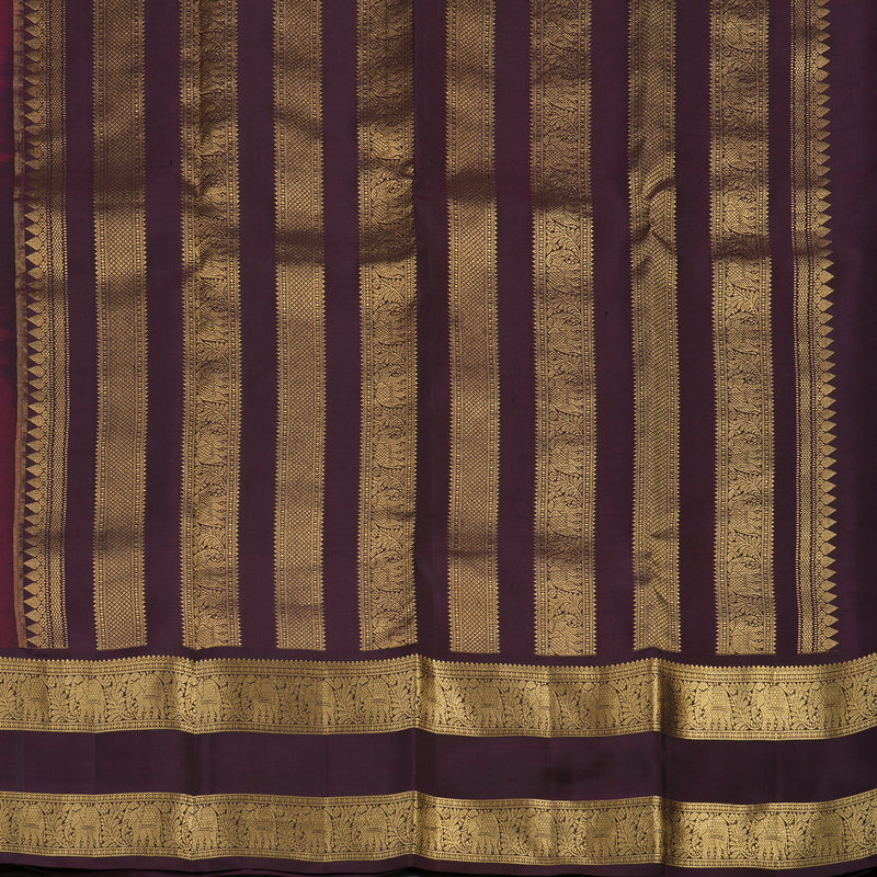 Hayagrivas Handloom Wine Maroon Kanjivaram Silk Saree with Paaku Border KBE1629K1-5