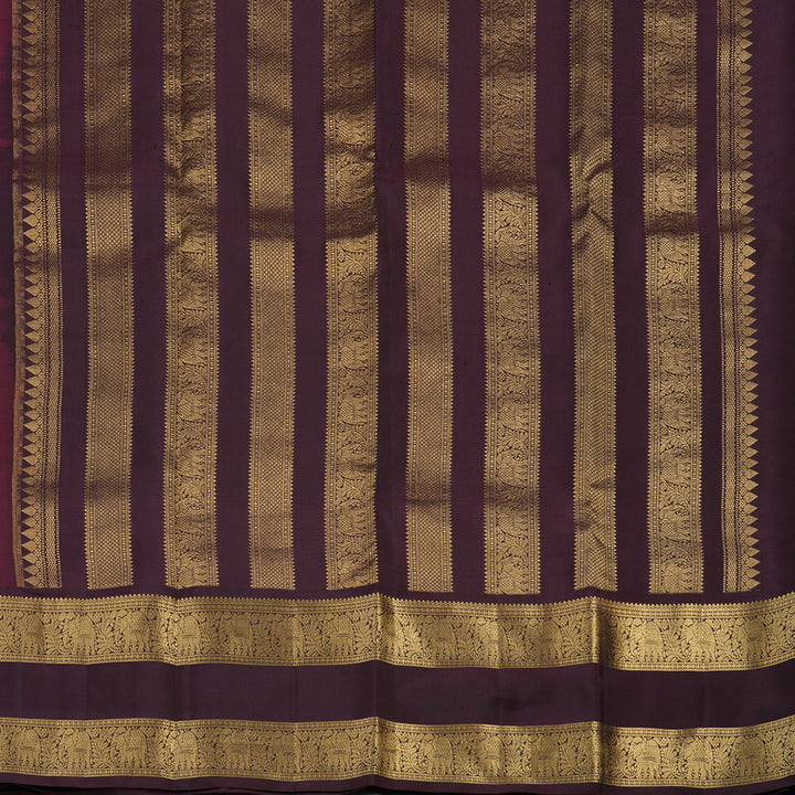 Hayagrivas Handloom Wine Maroon Kanjivaram Silk Saree with Paaku Border KBE1629K1-5