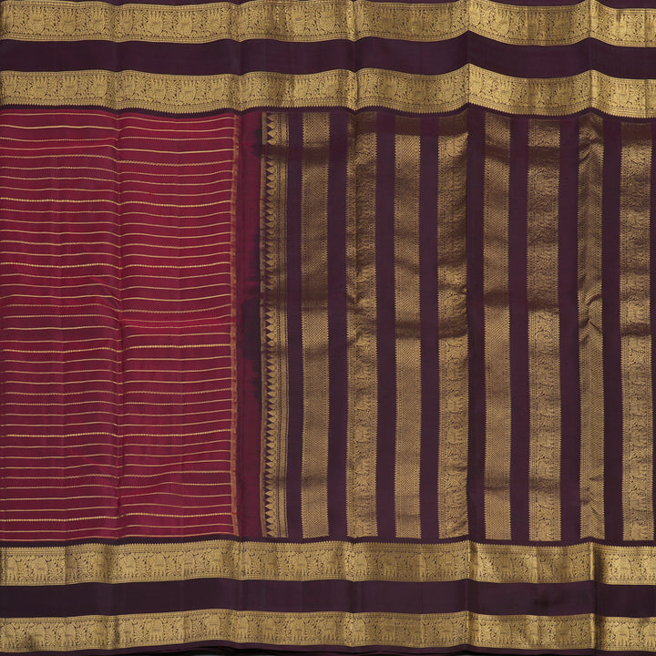 Hayagrivas Handloom Wine Maroon Kanjivaram Silk Saree with Paaku Border KBE1629K1-5