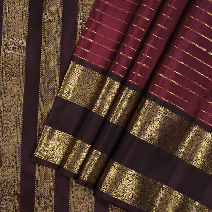 Hayagrivas Handloom Wine Maroon Kanjivaram Silk Saree with Paaku Border KBE1629K1-5