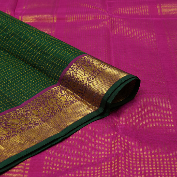 Hayagrivas Handloom Dark Green Kanjivaram Silk Saree with Purple border KBE1631K2-1