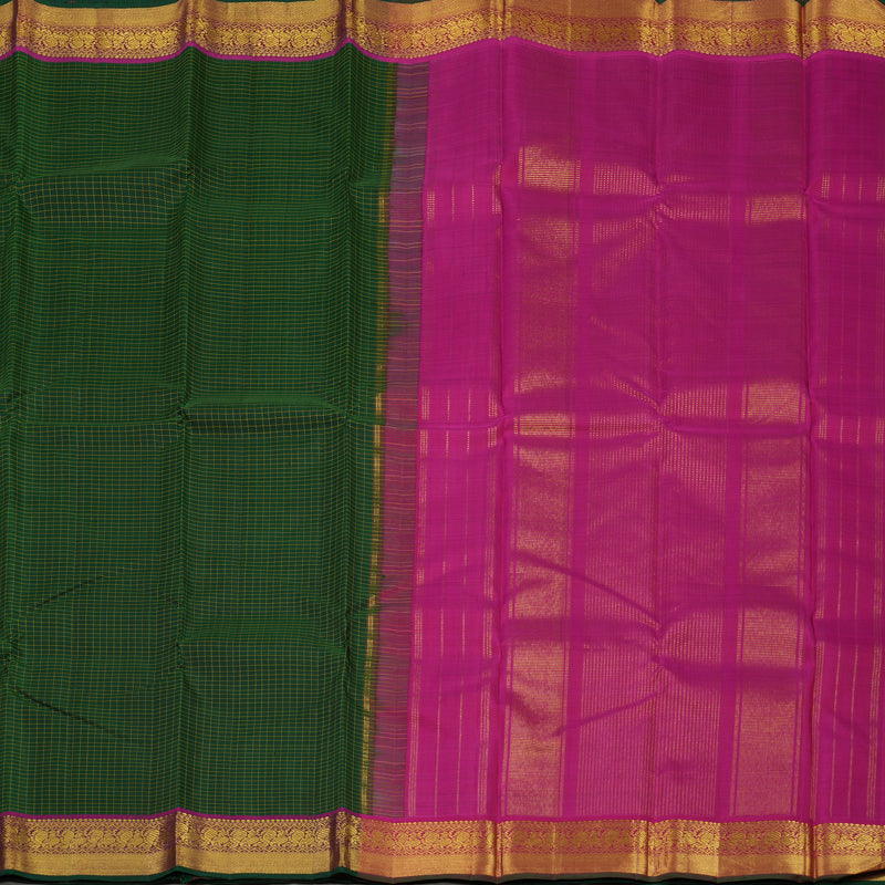 Hayagrivas Handloom Dark Green Kanjivaram Silk Saree with Purple border KBE1631K2-1