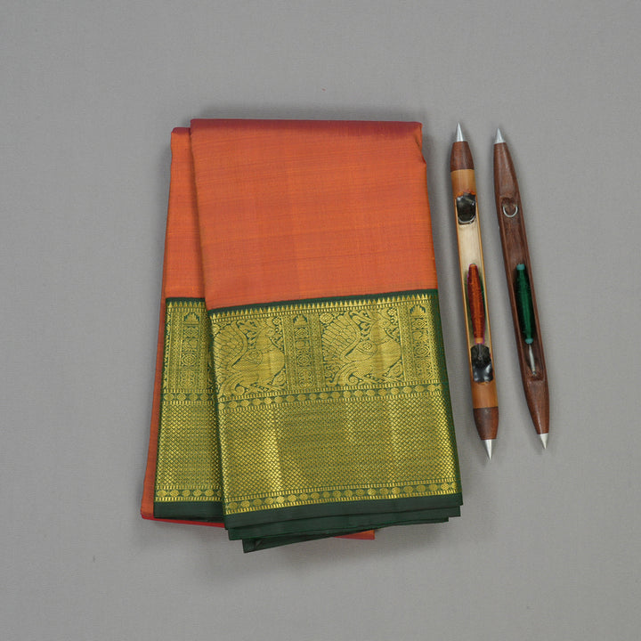 Hayagrivas Handloom Rust Orange Kanjivaram Silk Saree with Bottle Green Border KBE1631K5-1