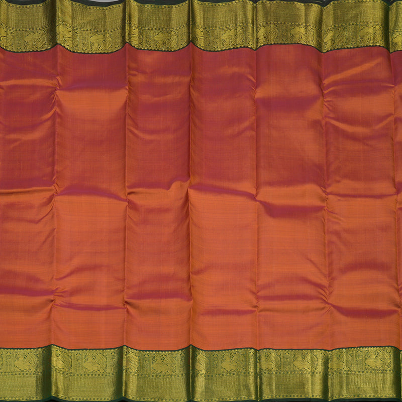 Hayagrivas Handloom Rust Orange Kanjivaram Silk Saree with Bottle Green Border KBE1631K5-1
