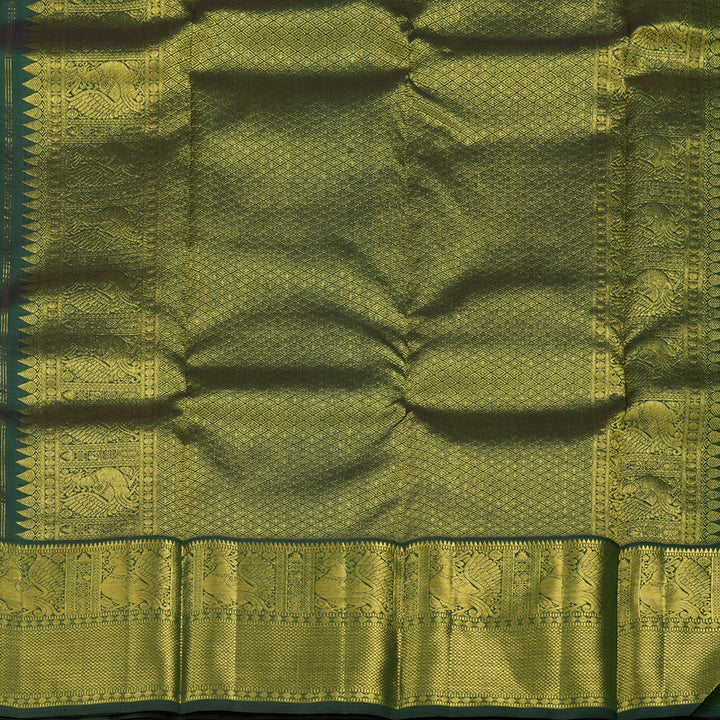 Hayagrivas Handloom Rust Orange Kanjivaram Silk Saree with Bottle Green Border KBE1631K5-1