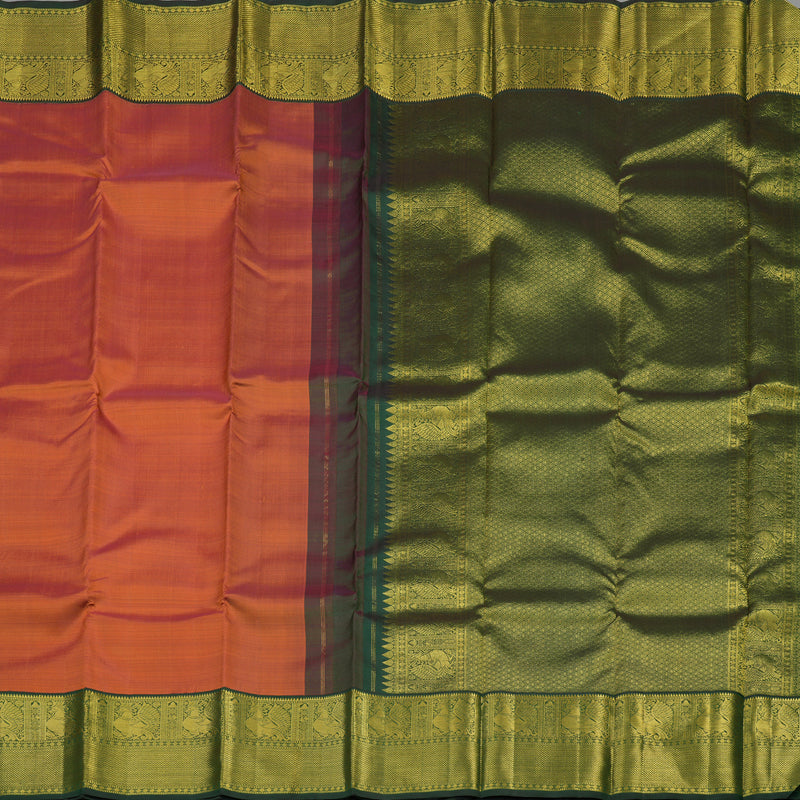 Hayagrivas Handloom Rust Orange Kanjivaram Silk Saree with Bottle Green Border KBE1631K5-1