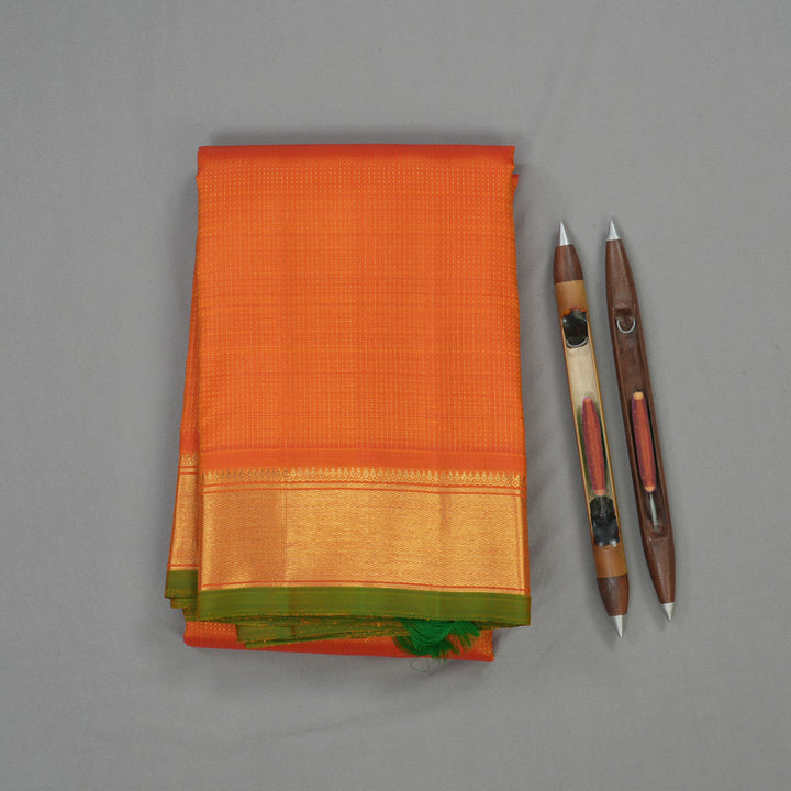 Hayagrivas Handloom Orange Kanjivaram Silk Saree with Green Selvedge KBE1634K2-1