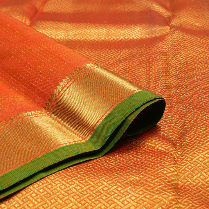 Hayagrivas Handloom Orange Kanjivaram Silk Saree with Green Selvedge KBE1634K2-1
