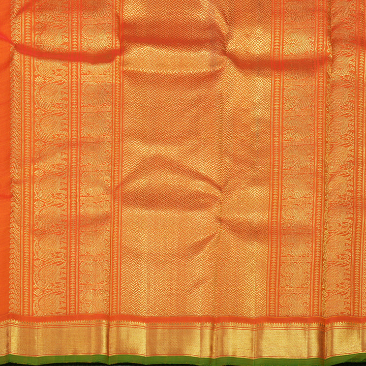 Hayagrivas Handloom Orange Kanjivaram Silk Saree with Green Selvedge KBE1634K2-1