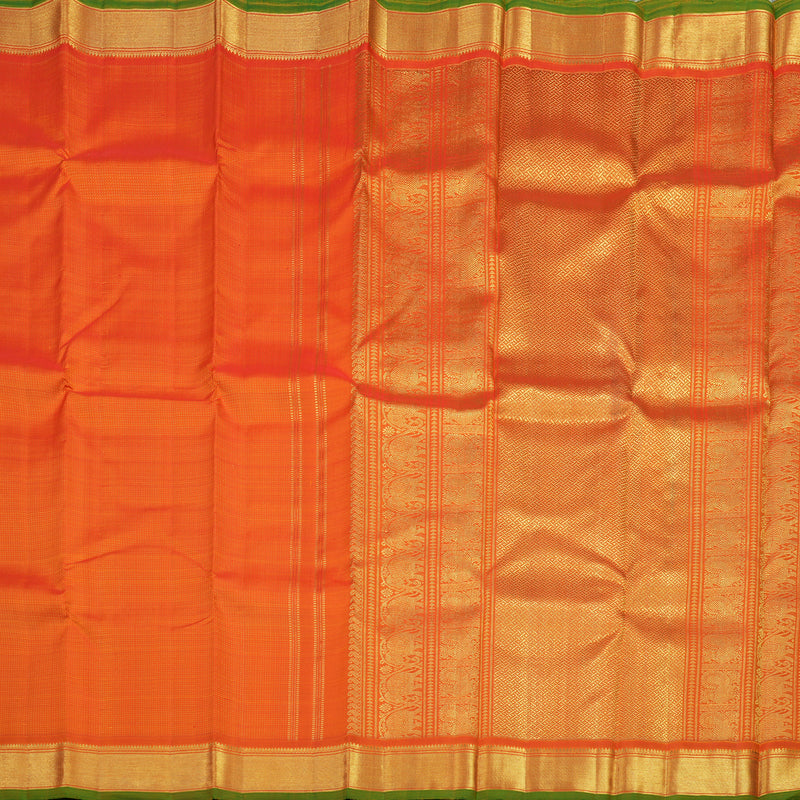Hayagrivas Handloom Orange Kanjivaram Silk Saree with Green Selvedge KBE1634K2-1