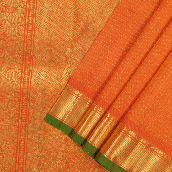 Hayagrivas Handloom Orange Kanjivaram Silk Saree with Green Selvedge KBE1634K2-1