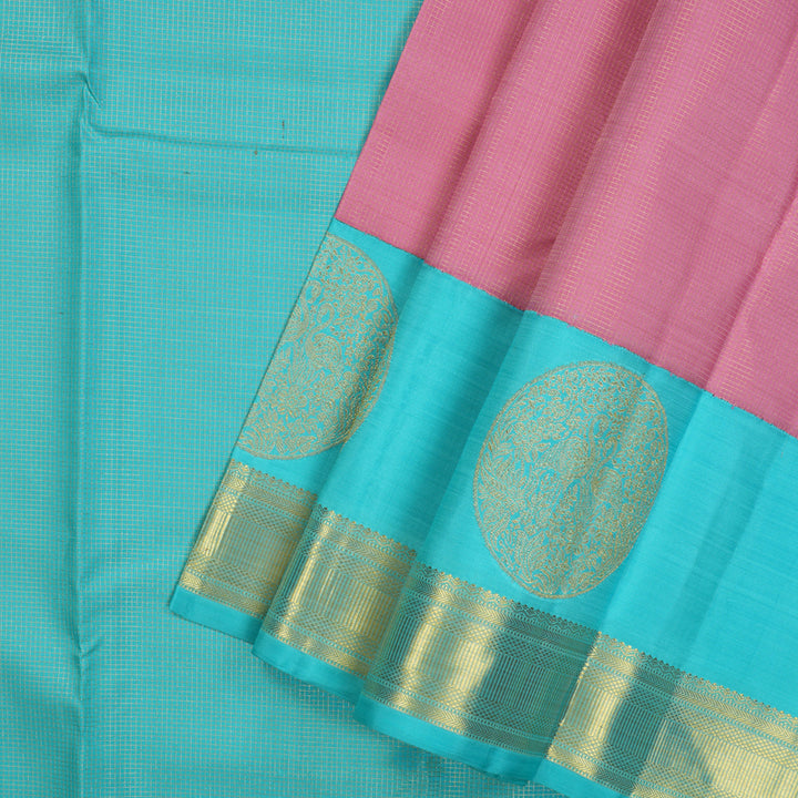 Hayagrivas Rose Pink Kanjivaram Pattu Pavadai with Sky Blue border KBE1637K1-1