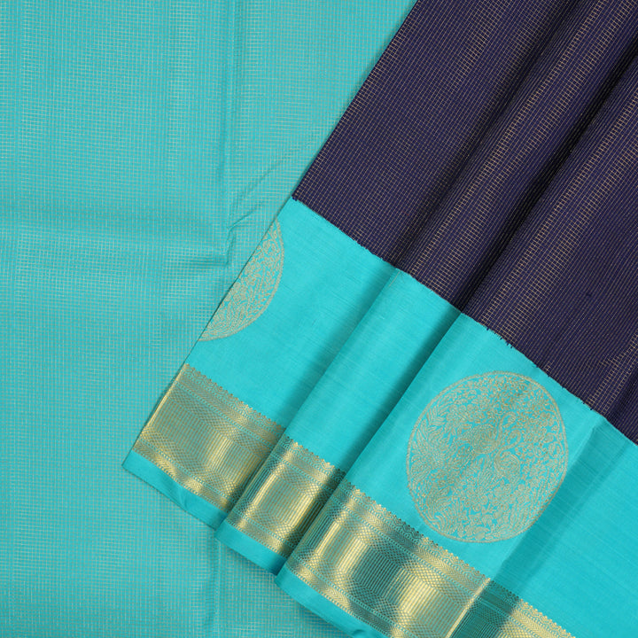 Hayagrivas Navy Blue Kanjivaram Pattu Pavadai with Sky Blue border KBE1637K1-2