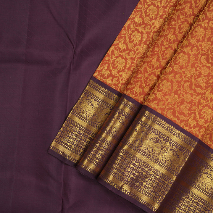 Hayagrivas Rust Orange Kanjivaram Pattu Pavadai with Deep Violet border KBE1637K3-2