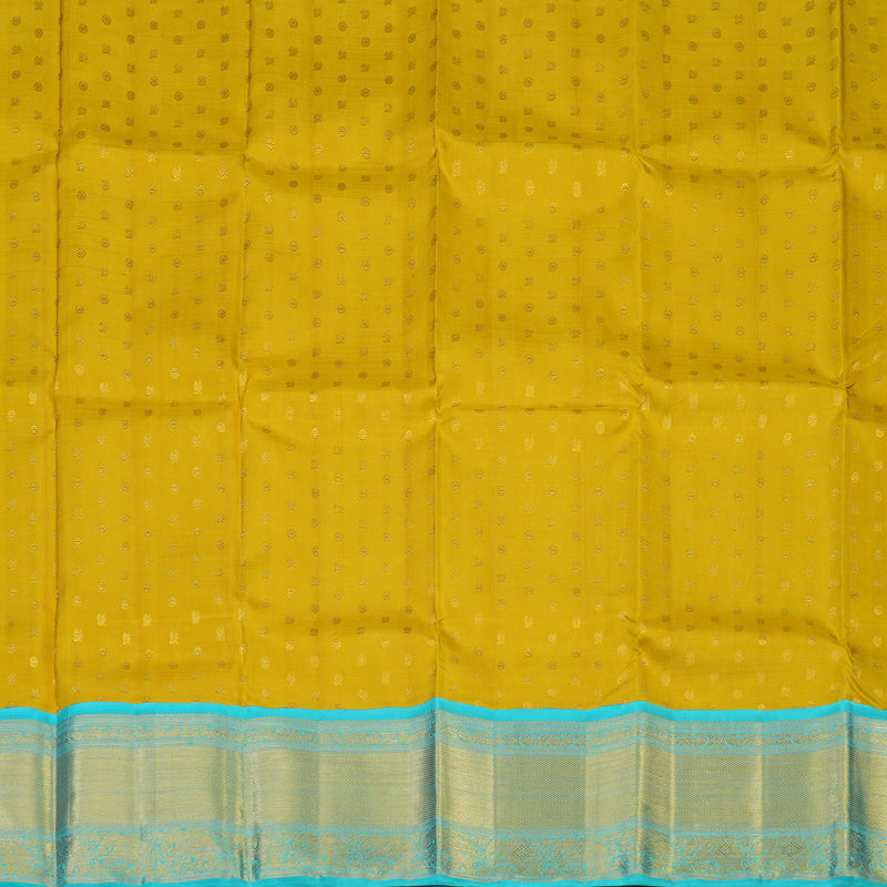 Hayagrivas Handloom Sampanga Yellow Kanjivaram Pattu Pavadai with Sky Blue border KBE1637K4-1
