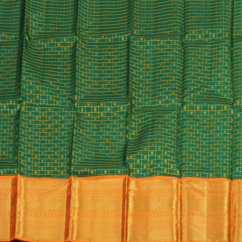 Hayagrivas Dark Green Kanjivaram Pattu Pavadai with Orange border KBE1637K6-2