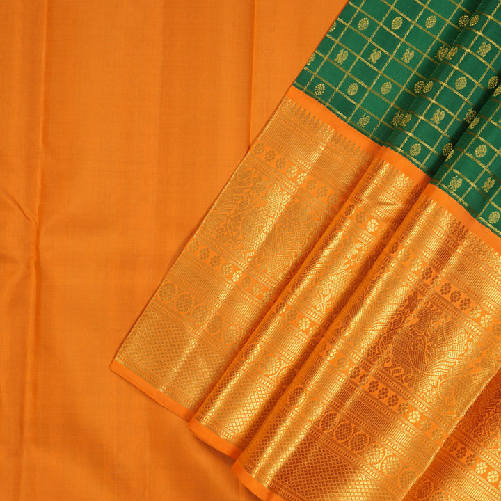 Hayagrivas Dark Green Kanjivaram Pattu Pavadai with Orange border KBE1637K6-2