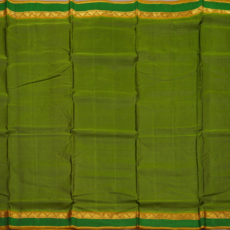 Hayagrivas Leaf Green Pure Ten Yards Silk Saree with Sampanga Yellow border KBE1638K3-1