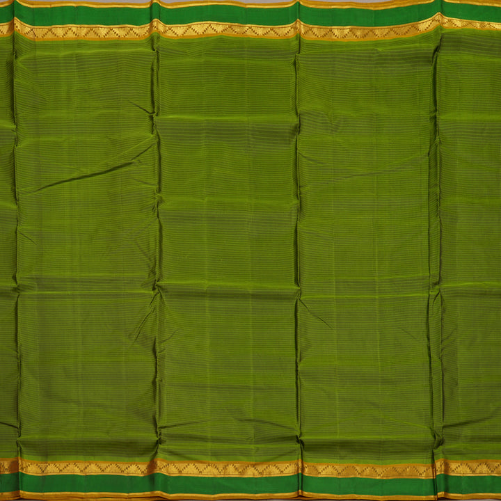 Hayagrivas Leaf Green Pure Ten Yards Silk Saree with Sampanga Yellow border KBE1638K3-1