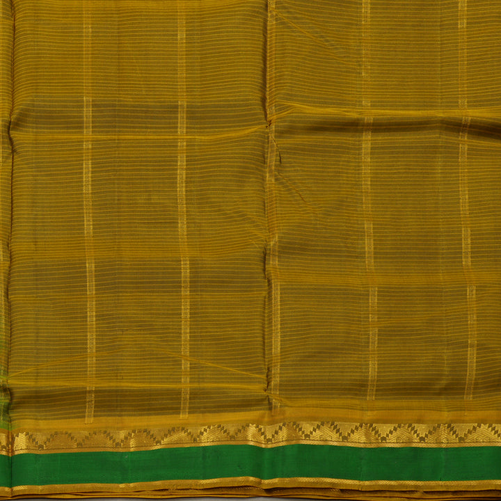 Hayagrivas Leaf Green Pure Ten Yards Silk Saree with Sampanga Yellow border KBE1638K3-1