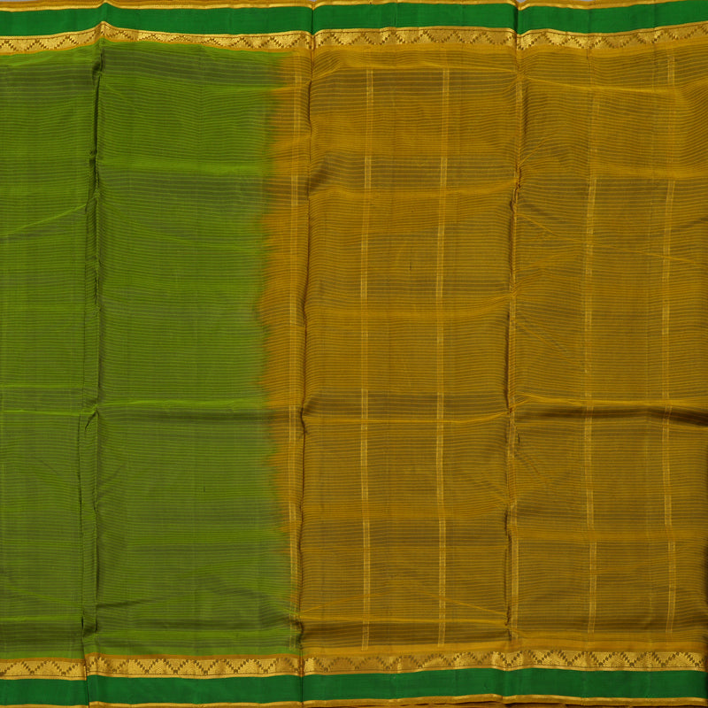 Hayagrivas Leaf Green Pure Ten Yards Silk Saree with Sampanga Yellow border KBE1638K3-1