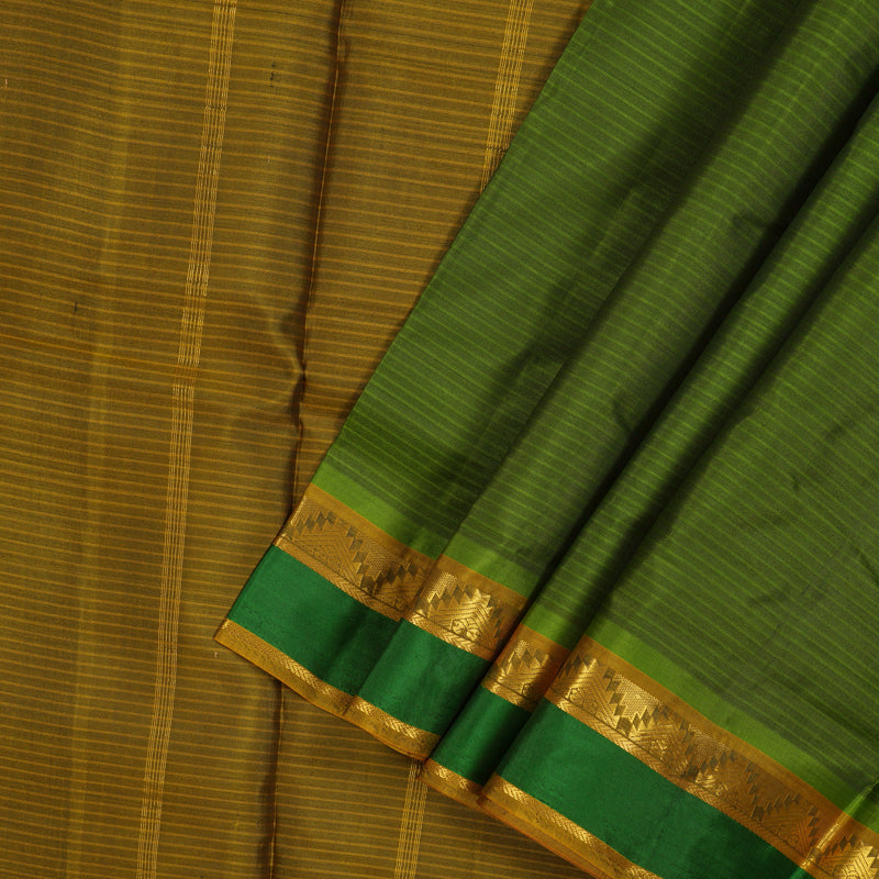 Hayagrivas Leaf Green Pure Ten Yards Silk Saree with Sampanga Yellow border KBE1638K3-1