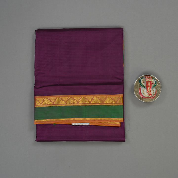 Hayagrivas Deep Violet Pure Ten Yards Silk Saree with Golden Orange border KBE1638K3-10