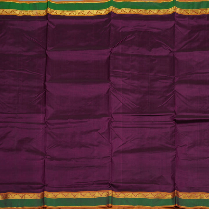 Hayagrivas Deep Violet Pure Ten Yards Silk Saree with Golden Orange border KBE1638K3-10