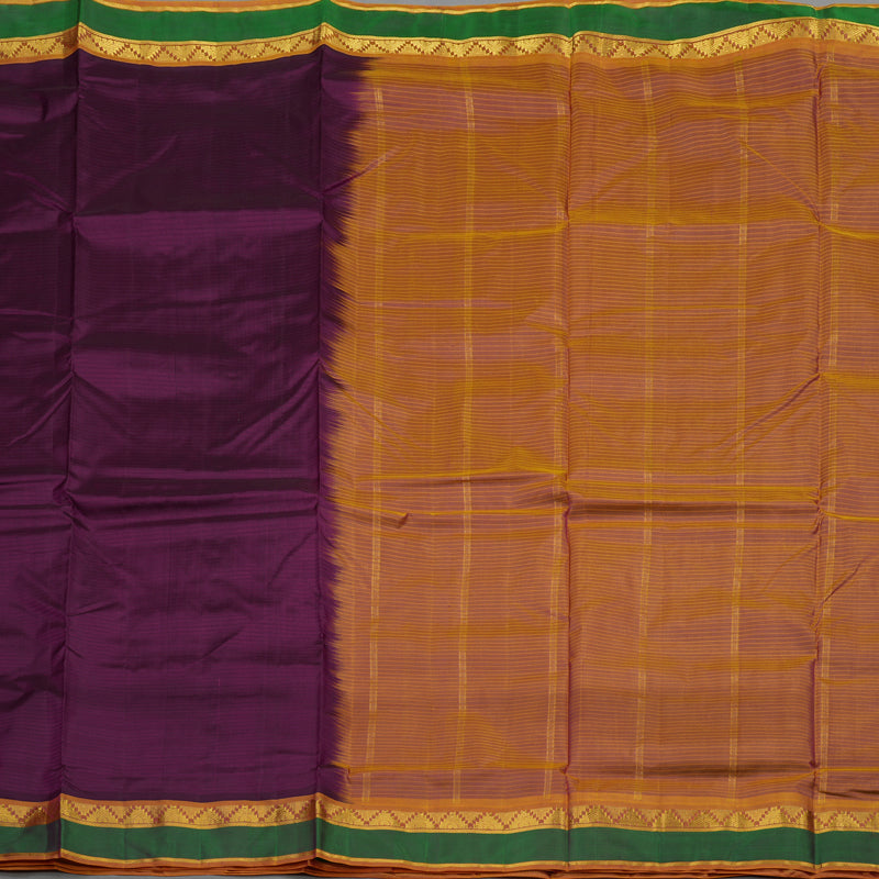 Hayagrivas Deep Violet Pure Ten Yards Silk Saree with Golden Orange border KBE1638K3-10