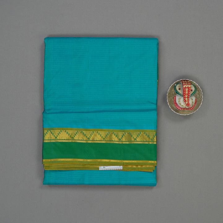 Hayagrivas Blue-Green Pure Ten Yards Silk Saree with Leaf Green border KBE1638K3-12