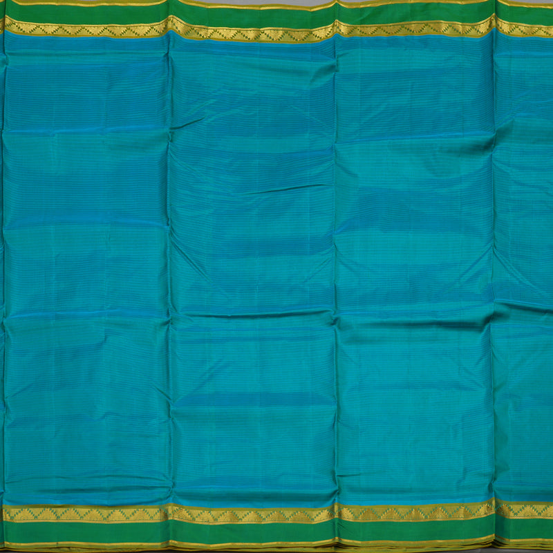 Hayagrivas Blue-Green Pure Ten Yards Silk Saree with Leaf Green border KBE1638K3-12