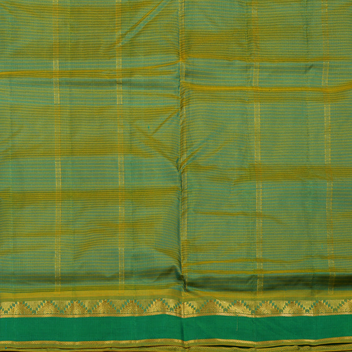 Hayagrivas Blue-Green Pure Ten Yards Silk Saree with Leaf Green border KBE1638K3-12