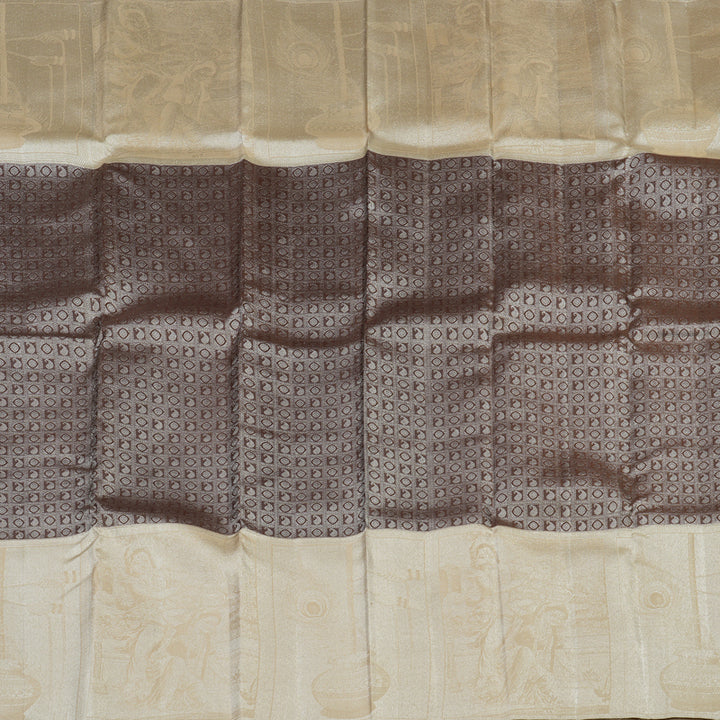 Hayagrivas Handloom Chocolate Brown Kanjivaram Silk Saree with Cream Border KBE1639K1-2